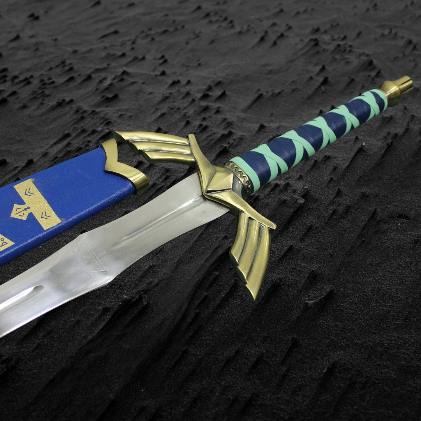 Handmade Legend of Zelda Sword Replica with Leather Sheath (Blue and Gold) Costume Weapons Terror Defender 