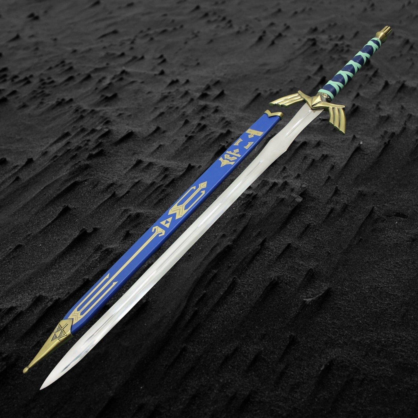 Handmade Legend of Zelda Sword Replica with Leather Sheath (Blue and Gold) Costume Weapons Terror Defender 