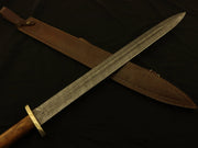 Handmade Viking Sword With Leather Cover| Damascus Steel Valhalla Sword | Wood Grip Handle | Leather Cover Sheath. Costume Weapons Terror Defender 