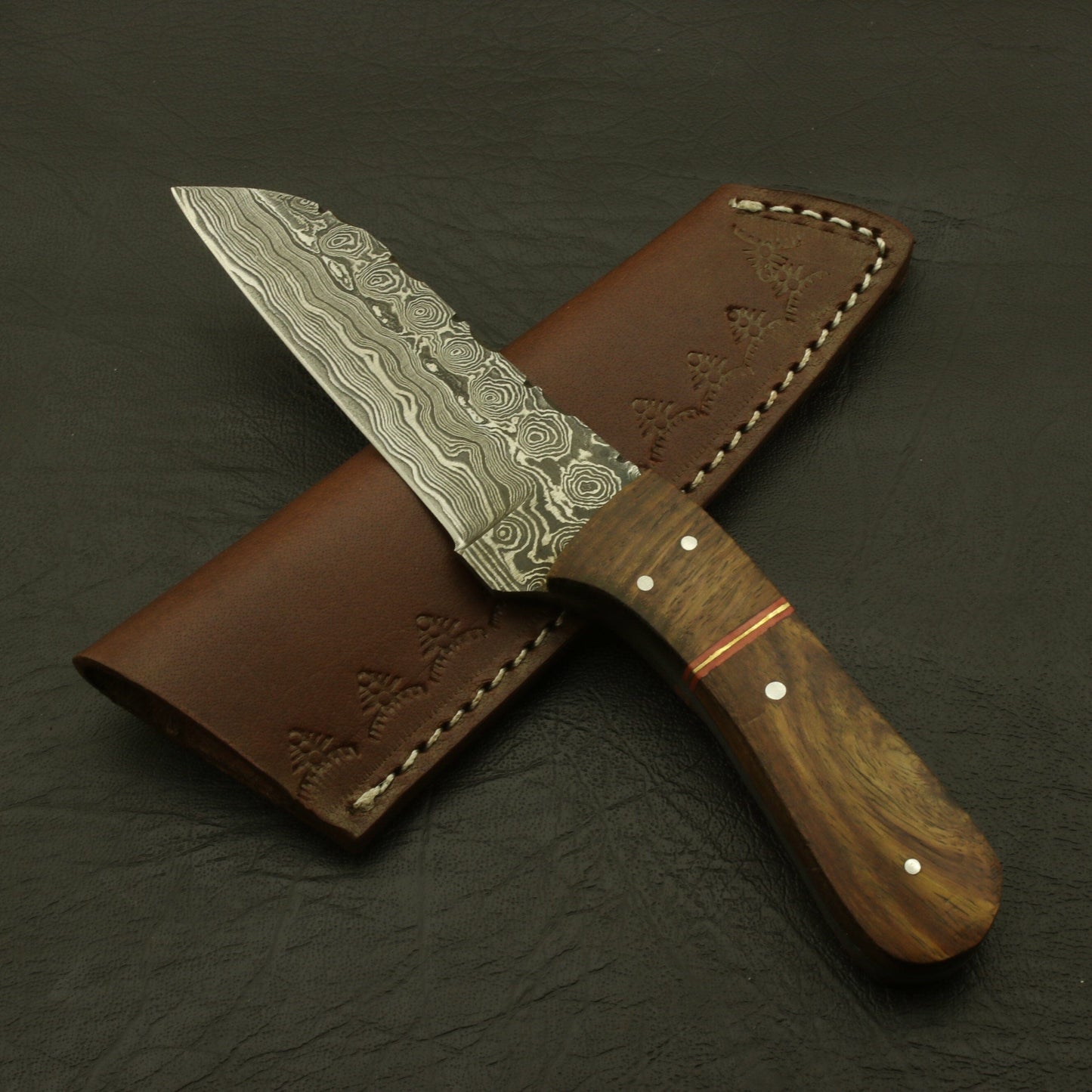 Cutting Edge Custom Hand Forged superb pattern Damascus Steel 7" Hunting/skinning Knife/paka/rose/wood/sheath Hunting Terror Defender 