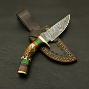 Top Custom Made Hand Forged Damascus Hunting/Skinning Knife-Stag/Antler Handle With leather sheath Hunting Terror Defender 