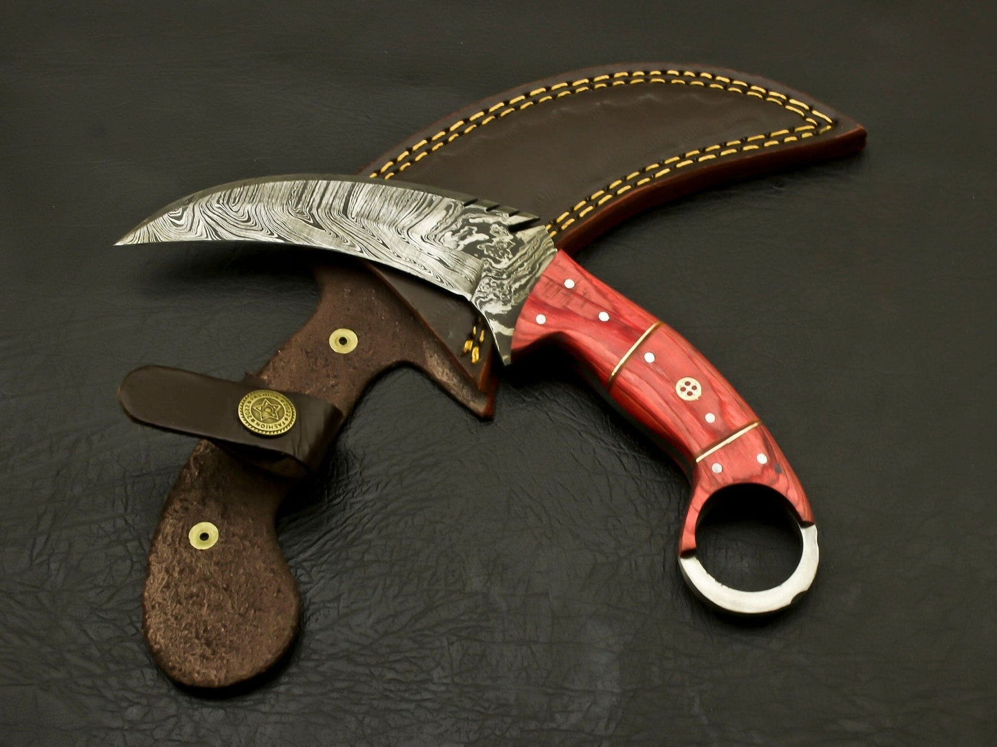 Inner Hunter with the Top Handmade Damascus Blade Custom Pakka Wood Karambit Hunting Knife - Full Tang and Perfect for Any Outdoor Adventure Hunting Terror Defender 