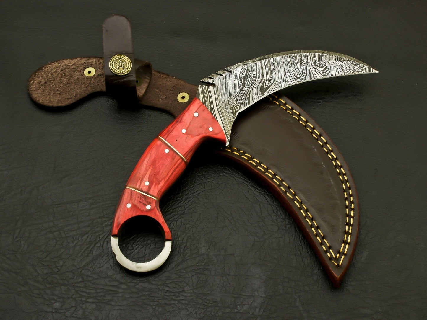 Inner Hunter with the Top Handmade Damascus Blade Custom Pakka Wood Karambit Hunting Knife - Full Tang and Perfect for Any Outdoor Adventure Hunting Terror Defender 