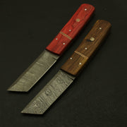 Pair of Classical Handcrafts 8.5''inch Damascus steel Tanto Knife/Rose/Sheath Hunting Terror Defender 