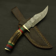 Superb Rait tail Custom Made Hand Forged Damascus Hunting/skinning Knife Stag/antler Handle with Sheath Hunting Terror Defender 
