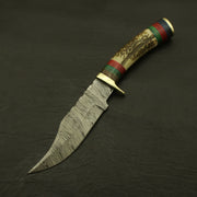 Superb Rait tail Custom Made Hand Forged Damascus Hunting/skinning Knife Stag/antler Handle with Sheath Hunting Terror Defender 