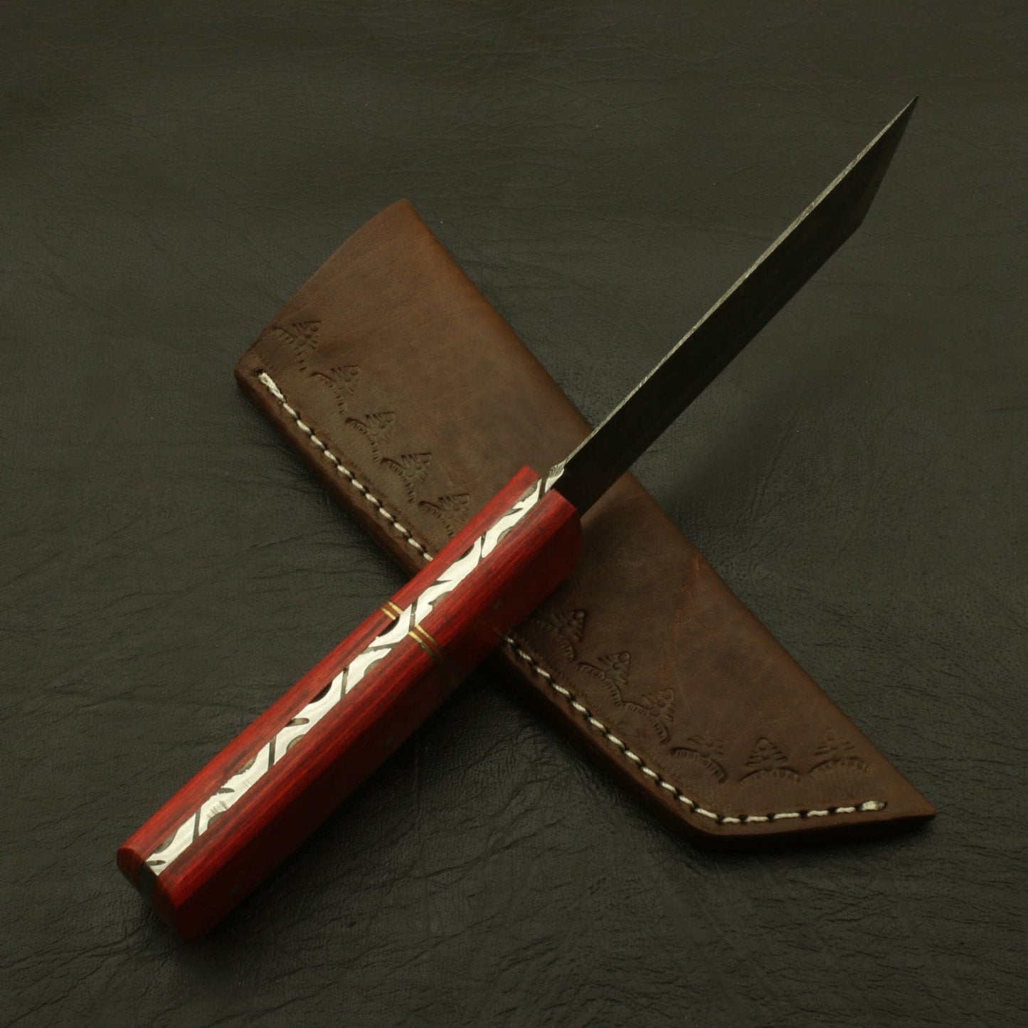 The Artisan's Edge Custom Hand forged 9''inch Superb Pattern Damascus Steel Dagger Knife/Skinning Knife/PAKKA/Rose/Wood/Sheath Hunting Terror Defender 