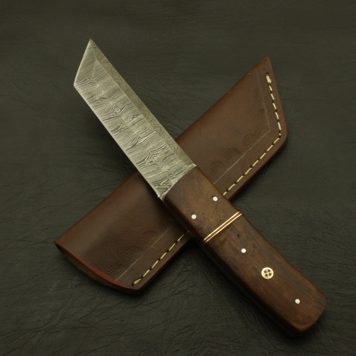 The Artisan's Edge Custom Handmade 9''inch Superb Pattern Damascus Steel Dagger Knife/Skinning Knife/PAKKA/Rose/Wood/Sheath Hunting Terror Defender 