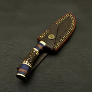 Top Custom Made Hand Forged Damascus Hunting/Skinning Knife-Stag/Antler Handle With leather sheath Hunting Terror Defender 