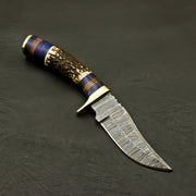 Top Custom Made Hand Forged Damascus Hunting/Skinning Knife-Stag/Antler Handle With leather sheath Hunting Terror Defender 