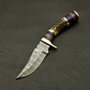 Top Custom Made Hand Forged Damascus Hunting/Skinning Knife-Stag/Antler Handle With leather sheath Hunting Terror Defender 