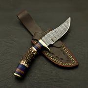 Top Custom Made Hand Forged Damascus Hunting/Skinning Knife-Stag/Antler Handle With leather sheath Hunting Terror Defender 