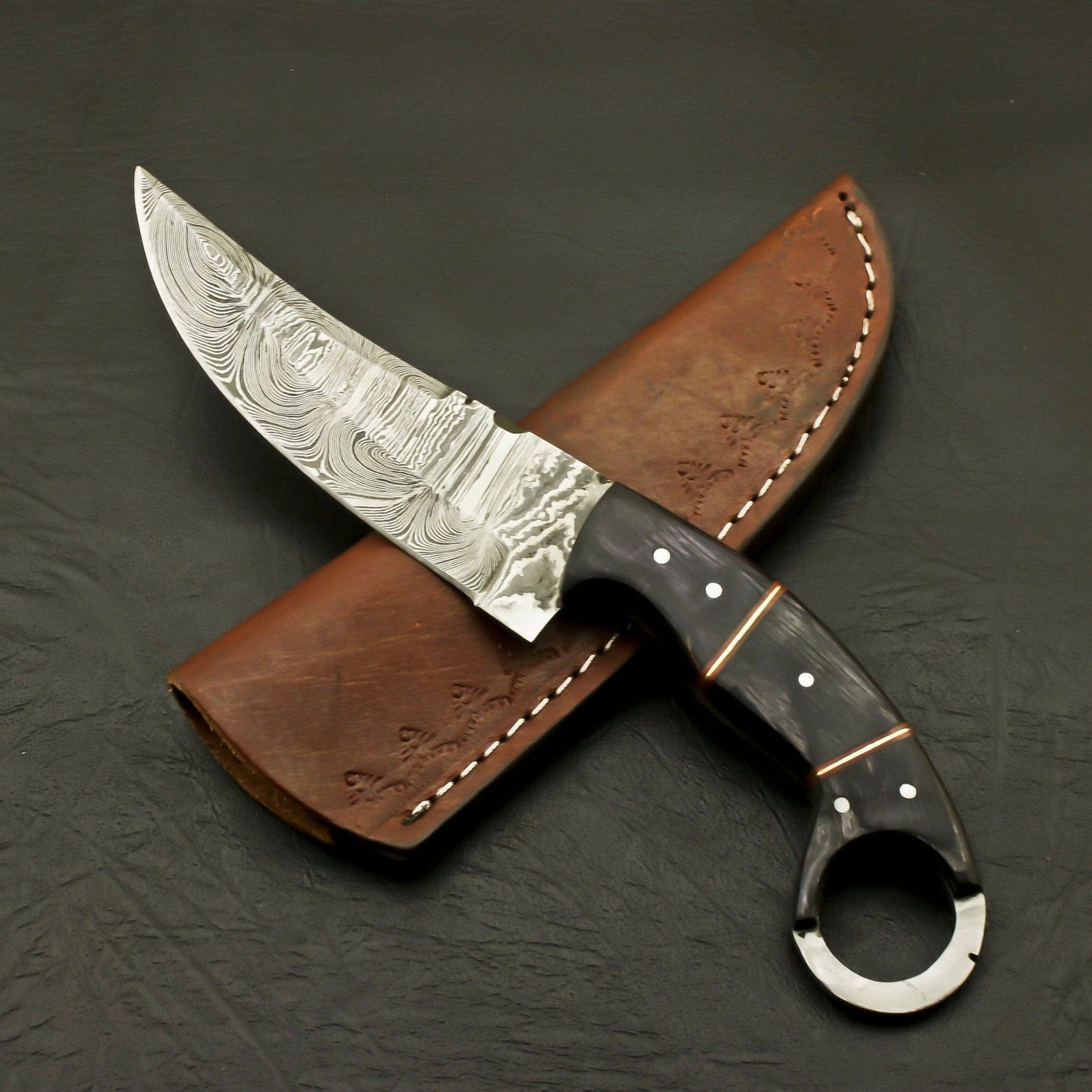 Tops Hand Forged Damascus Steel Hunting/Skinning full Tang Knife-Rosewood Handle/Sheath Hunting Terror Defender 