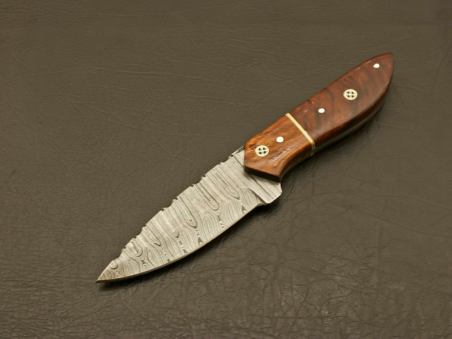 Wild with our Exquisite Handmade Damascus Steel Hunting Knife - Featuring a Stunning Rose Wood Handle and Leather sheath Hunting Terror Defender 