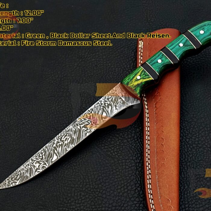 Custom Handmade  Damascus steel Fillet Knife , Kitchen Knife , Professional Cutting Knife , Fillet Knife With Leather Sheath