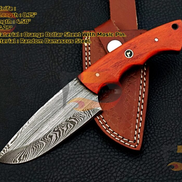 Custom Handmade Damascus steel Skinner knife , EDC skinner , hunting skinner , skinner knife , Xmas gifts with Leather Sheath