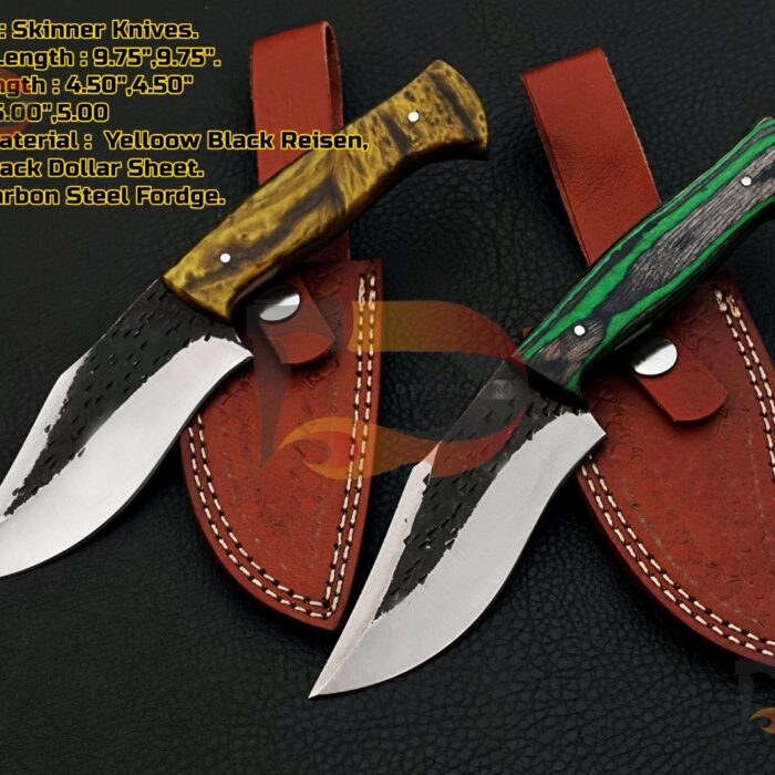 Lot Of 2 Custom Handmade  Carbon Steel  Skinner knives , EDC skinner , hunting skinner , skinner knife , Xmas gifts With Leather Sheath