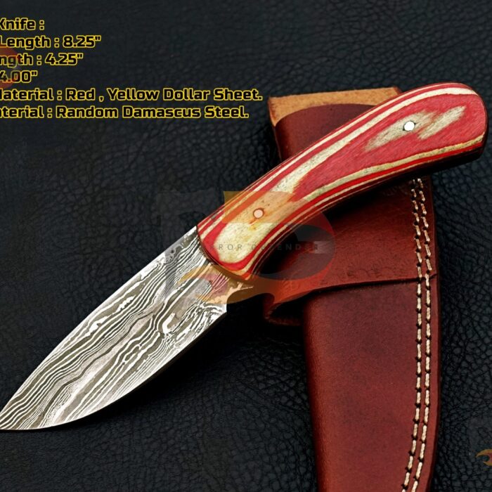Custom Handmade Damascus Steel Skinner knife , EDC skinner , hunting skinner , skinner knife , Xmas gifts With Leather Sheath