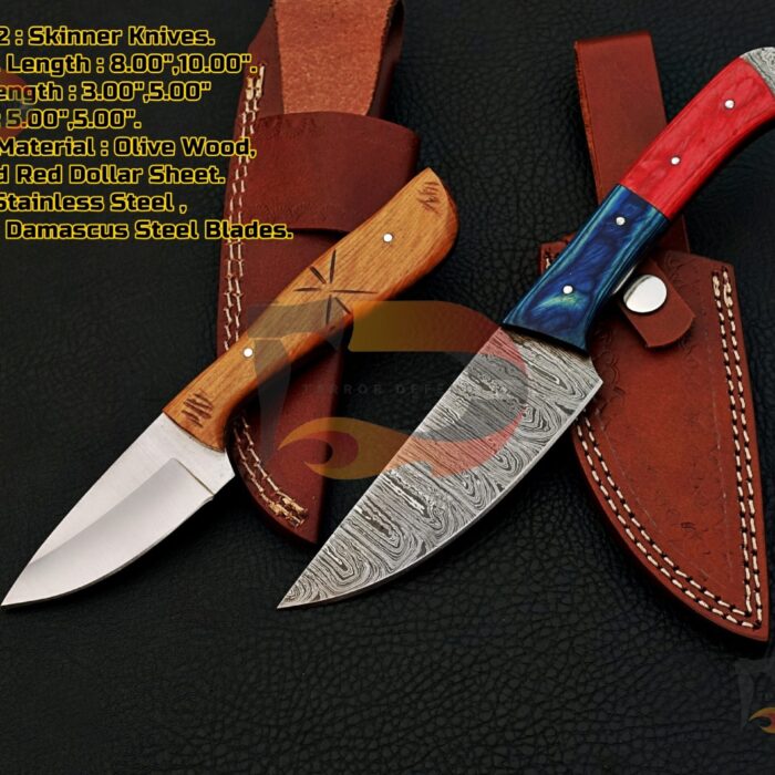 Lot of 2 Custom Handmade Skinner knife , EDC skinner , hunting skinner , skinner knife , Xmas gifts with Pure Leather Sheath