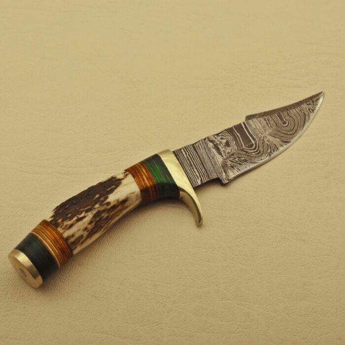 Custom Handmade Damascus Steel Hunting Stag Horn | Bolster Handle Knife  & Sheath Best Gift For Him Best Camping Choice