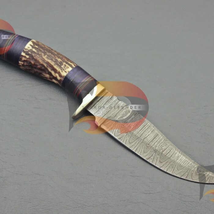 Collectible Handmade Damascus Hunting Stag Horn Bolster Handle Camping Knife With Custom Sheath Best Collector Knife| EDC