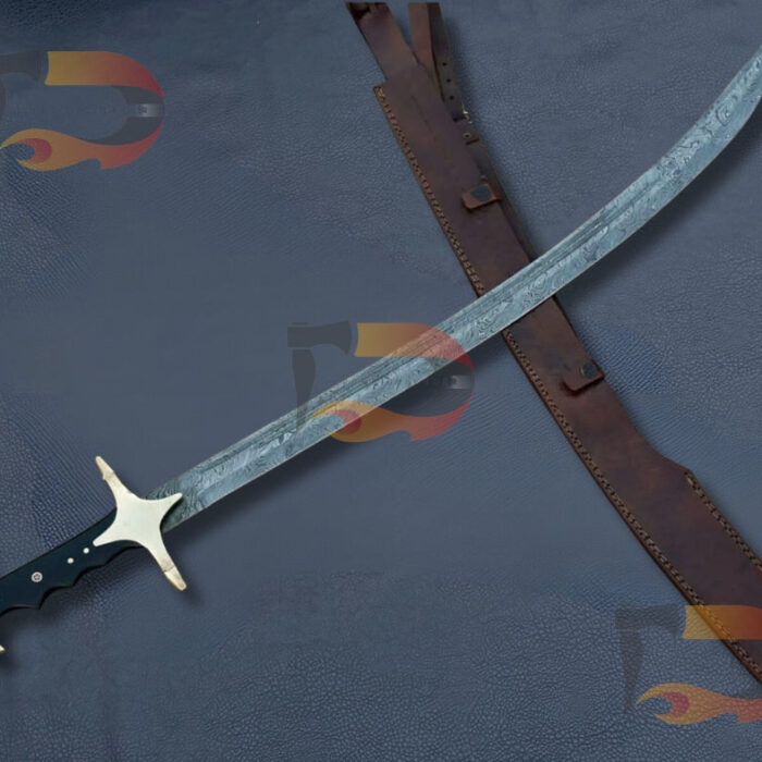 Custom Hand Forged Damascus Steel Arabic Sword, with Leather Sheath | Best Hunting sword | Gift for Him